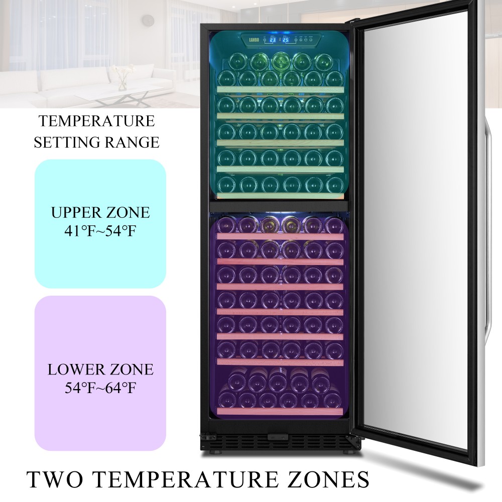 LANBO Wine Cooler Refrigerator, 138 Bottle Dual Zone Red Wine Cellar